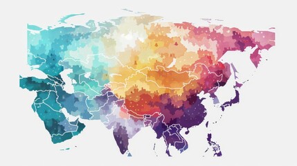 A colorful map of Asia with the word "Asia" in the center