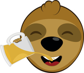 vector illustration face bear sloth character animal cartoon, drinking glass beer