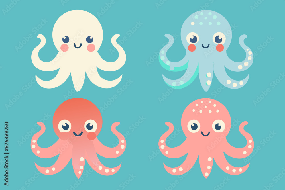 Wall mural  A set of four Common Octopus goes icon vector art illustration 