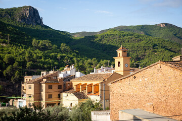 Obraz premium a view of Torrechiva village, province of Castellon, comarca of Alto Mijares, Community of Valencia, Spain