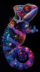 Fototapeta premium chameleon in neon bright color