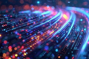 Obraz premium Data transfer concept with glowing cables transmitting information in the background