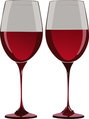 Illustration of Wine Glasses Filled with Red Wine