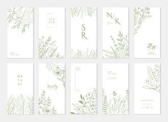 Set of floral invitation save the date card with detailed various flowers. Luxury vintage botanic template layout design, brochure or cover © merfin