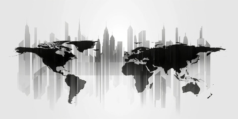 Obraz premium World map backdrop city skyline silhouette global urbanization concept