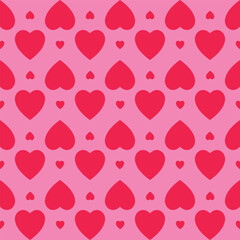 Vector seamless pattern with red hearts on pink background for your design