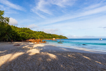 Anse Lazio beach. Praslin island, Seychelles. Coastal landscape