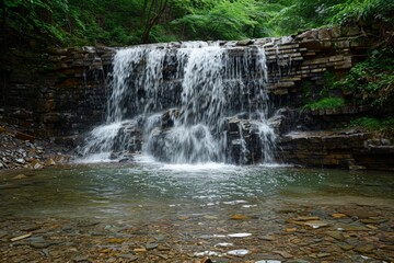 Fototapeta premium Serene Waterfall Flowing Over Rocky Ledge