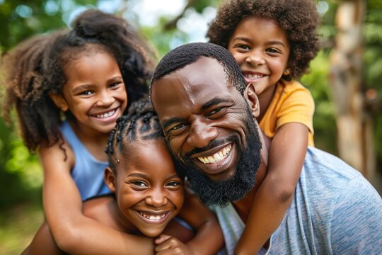 Cheerful african american family bonding outdoors on a beautiful day, enjoying quality time together