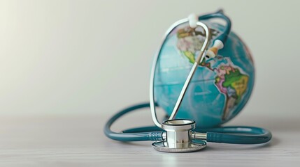 Earth with a stethoscope, symbolizing medical aid, global healthcare issues, planet health