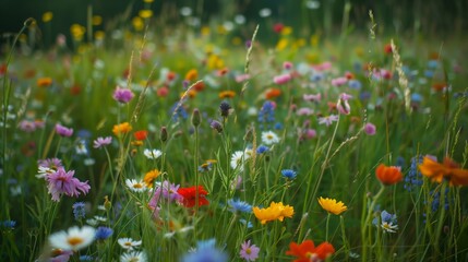 A vibrant field of wildflowers in bloom displays stunning colors and fills the air with enchanting fragrance.
