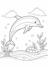 Fototapeta premium Playful Dolphin Coloring Page: Fun and Educational Activity for Kids