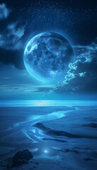 Surreal Moonlit Desert Landscape with Stars
