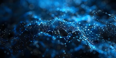 A detailed blue and black background with interconnected nodes and points of light. Concept Abstract Art, Futuristic Design, Technology Illustration, Digital Network, Illuminated Pattern