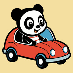 vintage cut baby panda in the car