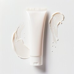 Top view tube of cream on white background, empty space.
