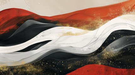 Obraz premium An abstract ink painting with white, dark red and a gold gradient.