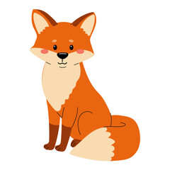 Happy fox cartoon in flat style isolated on white background. Character for children