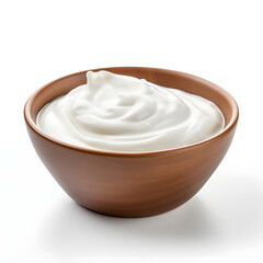 Swirl of sour cream in bowl isolated on white background with clipping path, fresh greek yogurt