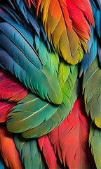 Obraz premium Vibrant Green, Red, and Blue Bird Feathers Close Up
