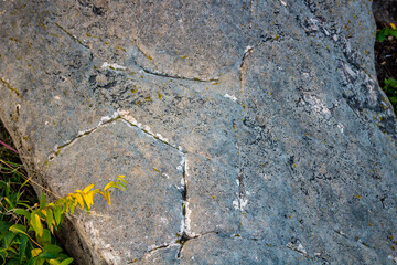 Sacred stones in the area of the village of Krasnogorye. Tula region, Russia