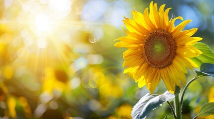 Naklejka premium A beautiful sunflower is blooming under the bright sun.