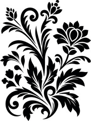 decorative Floral design Silhouette Motif Pattern, Flower design elements silhouette pattern black and white, decorative Botanical Flourish Silhouette pattern illustration