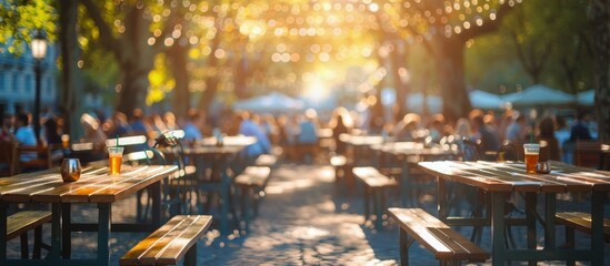 Sunny Day Beer Garden Table With a Glass of Beer