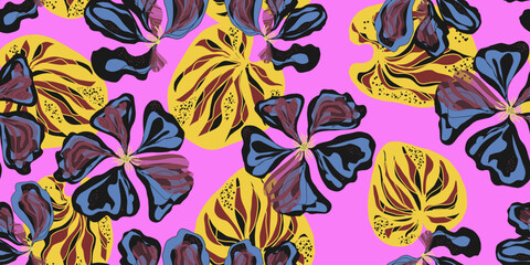 nasturtium flowers ornament stylized blooming linear elements natural motifs seamless overlapping endless pattern rapport vector