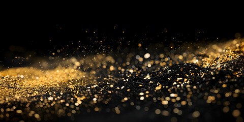 background with scattered sand on a black background. golden sand. dry sand