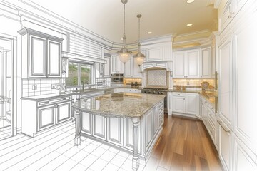 Renovation contractor s architectural wireframe for intricate interior design project