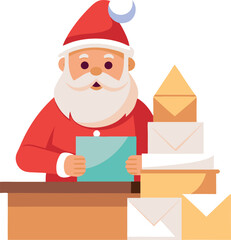 Santa Claus Reading Children's Letters At His Desk