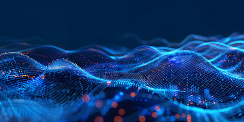 digital blue waves background. technologies. futuristic big data background. abstract background of waves and sparkling dots