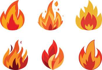 Fire flames set isolated illustration