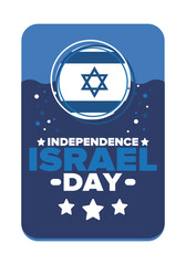 Israel Independence Day. National holiday, celebrated annual. Israel flag. Star of David, jewish symbol. Patriotic sign and elements. Poster, card, banner and background. Vector illustration