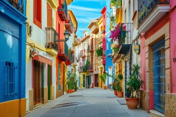 Fototapeta premium Charming villajoyosa street in la vila joiosa, spain colorful coastal townscape