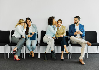 man woman businesswoman business chair sitting waiting businessman candidate recruitment office...