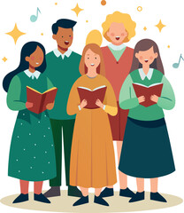 Fototapeta premium Full Body Photo Of A Group Of Carolers Singing Together