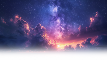 Starry night sky with dramatic clouds and galaxy view cosmic wonder transparent background