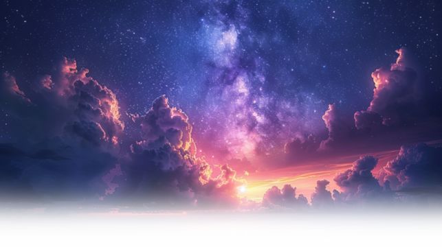 Starry night sky with dramatic clouds and galaxy view cosmic wonder transparent background