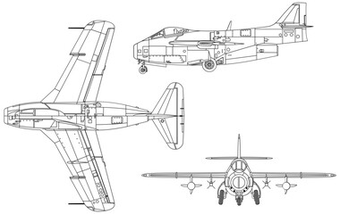 Obraz premium Fighter jet planes 3 view, blueprints, svg cut file, cnc cut file, engraving file, CNC router file, laser cutting, Cricut File, isolated, Engraving model