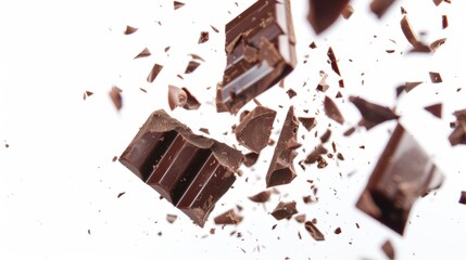 chocolate bar explosion pieces, isolated generative ai
