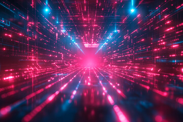 Obraz premium Vivid neon digital cyberspace with futuristic lights creating a vivid abstract network illusion