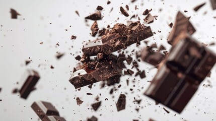 Fototapeta premium chocolate bar explosion pieces, isolated generative ai