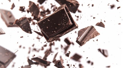chocolate bar explosion pieces, isolated generative ai