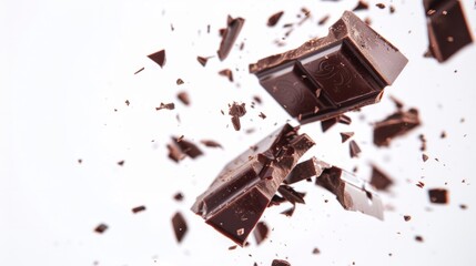 Fototapeta premium chocolate bar explosion pieces, isolated generative ai