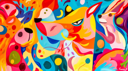 Fototapeta premium Colorful abstract art depicting animals forming a psychedelic composition