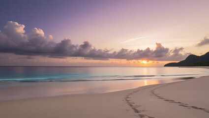Fototapeta premium aurora sunrise on the beach, golden sunset, summer vacation, relaxing vacation