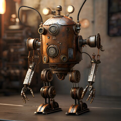 Vintage Steampunk Robot in Workshop