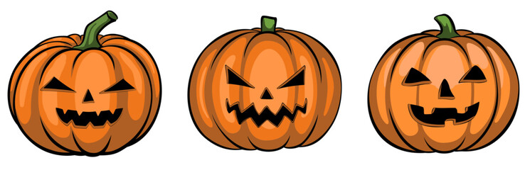 Set of carved Halloween pumpkin vector illustrations
